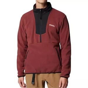 Columbia Men’s Spice Red Black Sequoia Grove Half Zip Fleece Pullover Sweater M